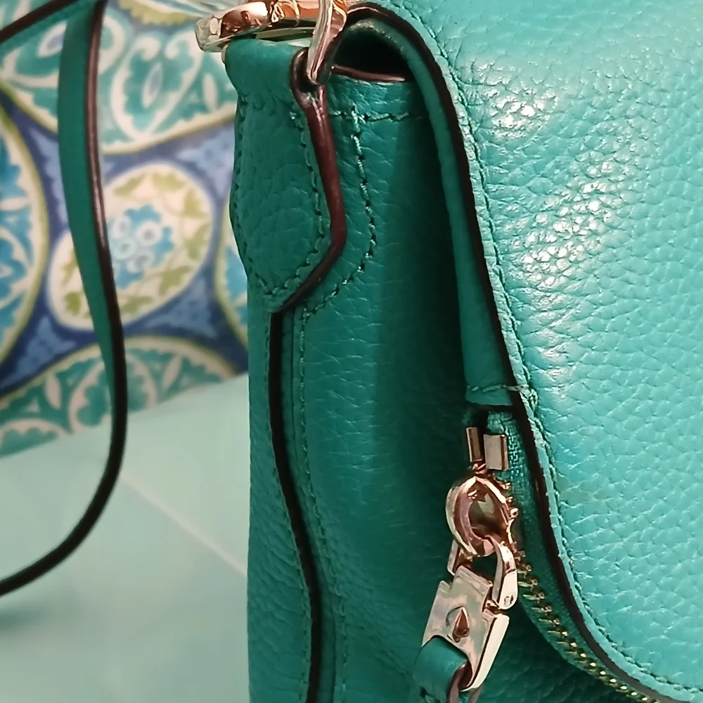 Kate Spade New York - Teal Green Pebbled Leather Flap Crossbody Bag - Medium